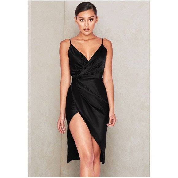 HOUSE OF CB Dresses & Skirts - House Of CB London Dress Women Small Coco Black Satin Drape Midi